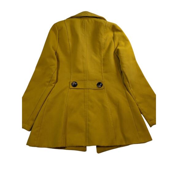 Me Jane Mustard Yellow Peacoat Wool Blend Medium Chic Classic Charming Elegant - Picture 3 of 6